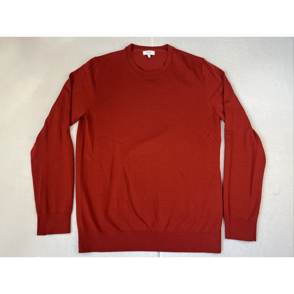 REISS Men Red Crewneck Wool Sweater Lightweight Knit Pullover Size Medium